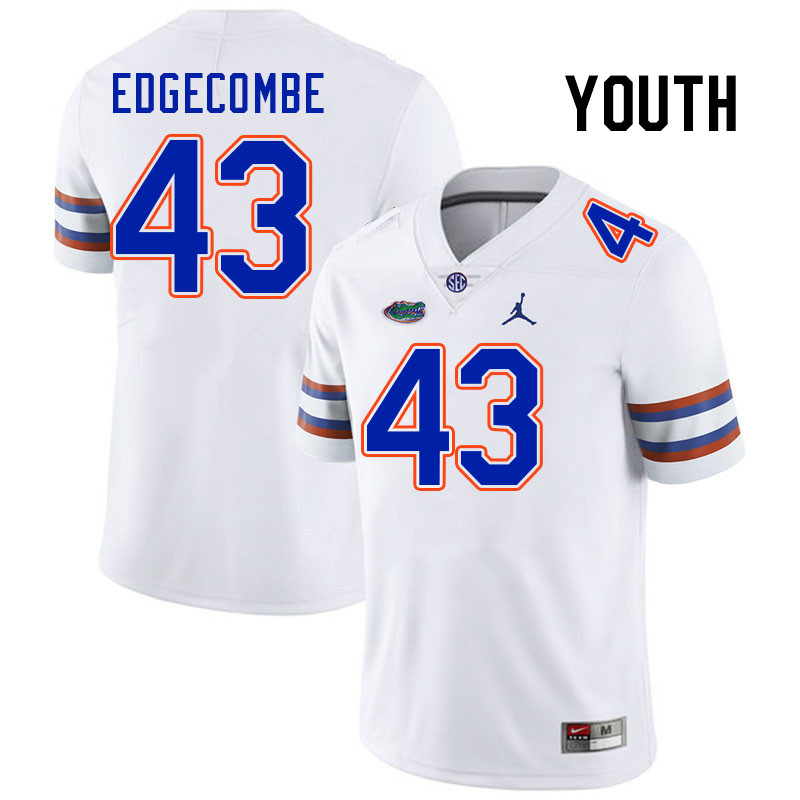 Youth #43 Jaden Edgecombe Florida Gators College Football Jerseys Stitched-White